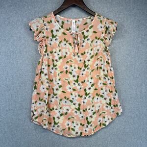 Gillian & O'Malley Pajama Top Womens Small Peach Floral Ruffle Sleeve Sleepwear